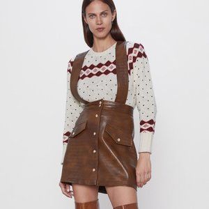 Zara FAUX LEATHER MINI SKIRT WITH BRACES Size M